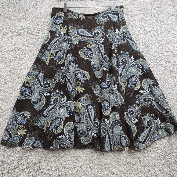 Vtg Lindor Skirt Womens 16 Petite Brown Blue Paisley Pull‎ On Lined Flowy Grunge - Picture 1 of 11